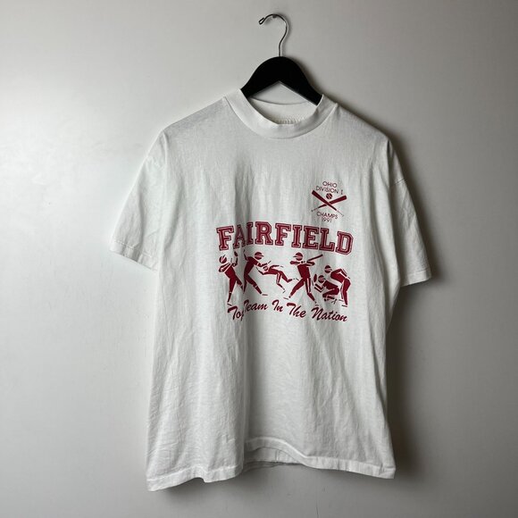1991 Vintage 90s Fairfield Ohio T Shirt White Extra Large XL USA Baseball Sports - Picture 10 of 16